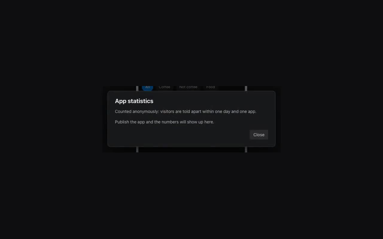 Statistics sit alongside them and appear once the app is published.