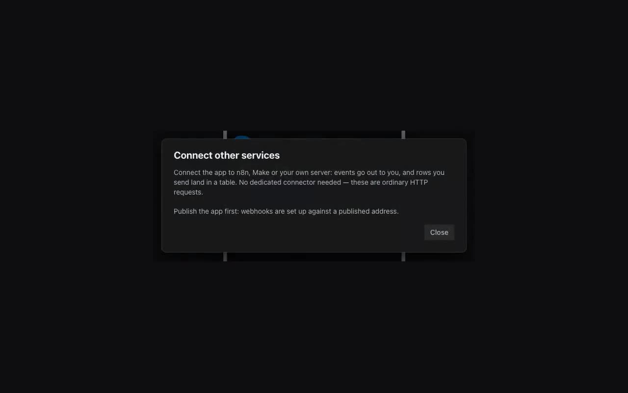 The Data tab → “Connect other services” below the tables; the same item is in the More menu.