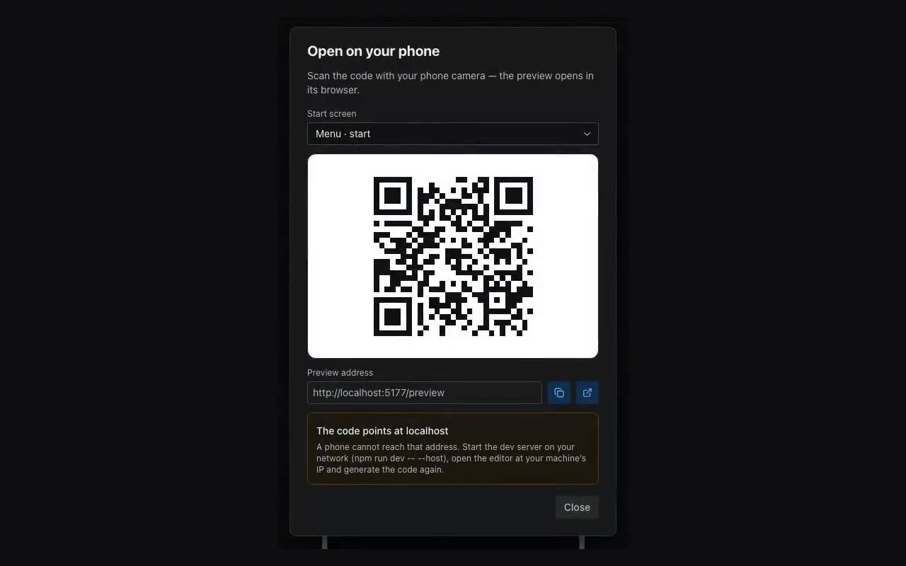 The app’s QR code — from the More menu.