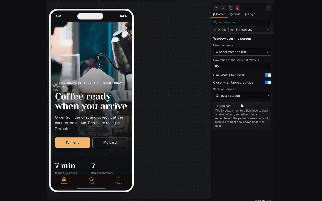 A window over the screen: a left panel that exists on every screen.