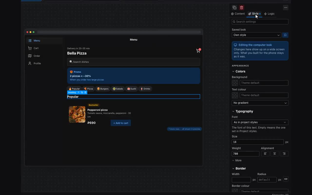 Pick the Computer size and lay the screen out for a wide monitor.