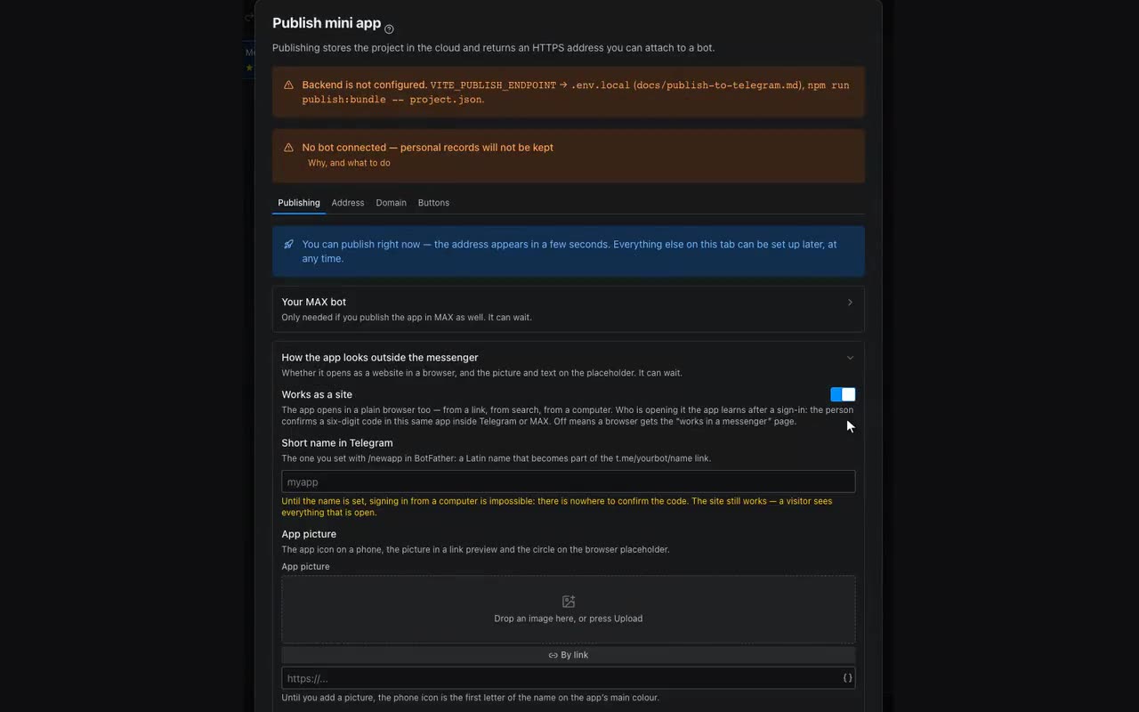 Turn on “Works as a site” and the link opens in any browser.
