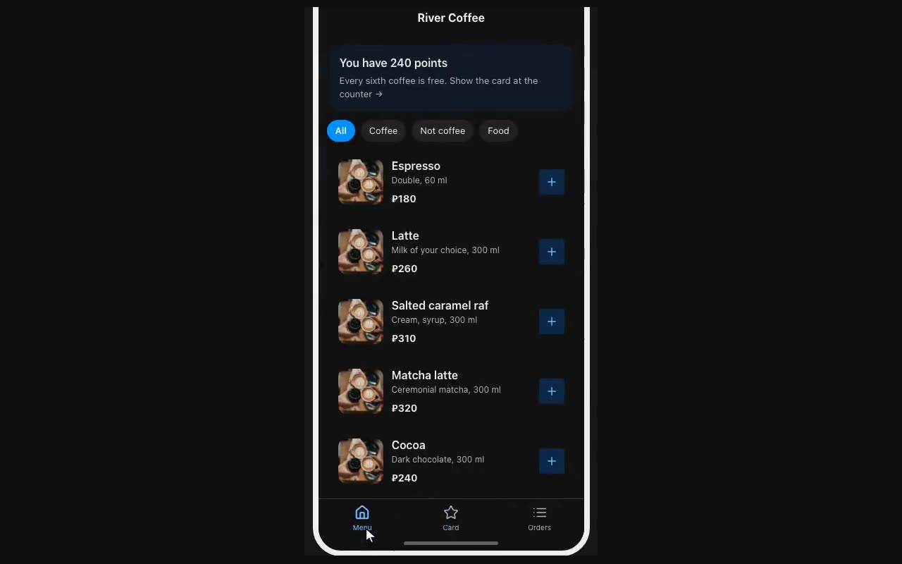 Preview: the app works for real — filters, navigation, the tab bar.