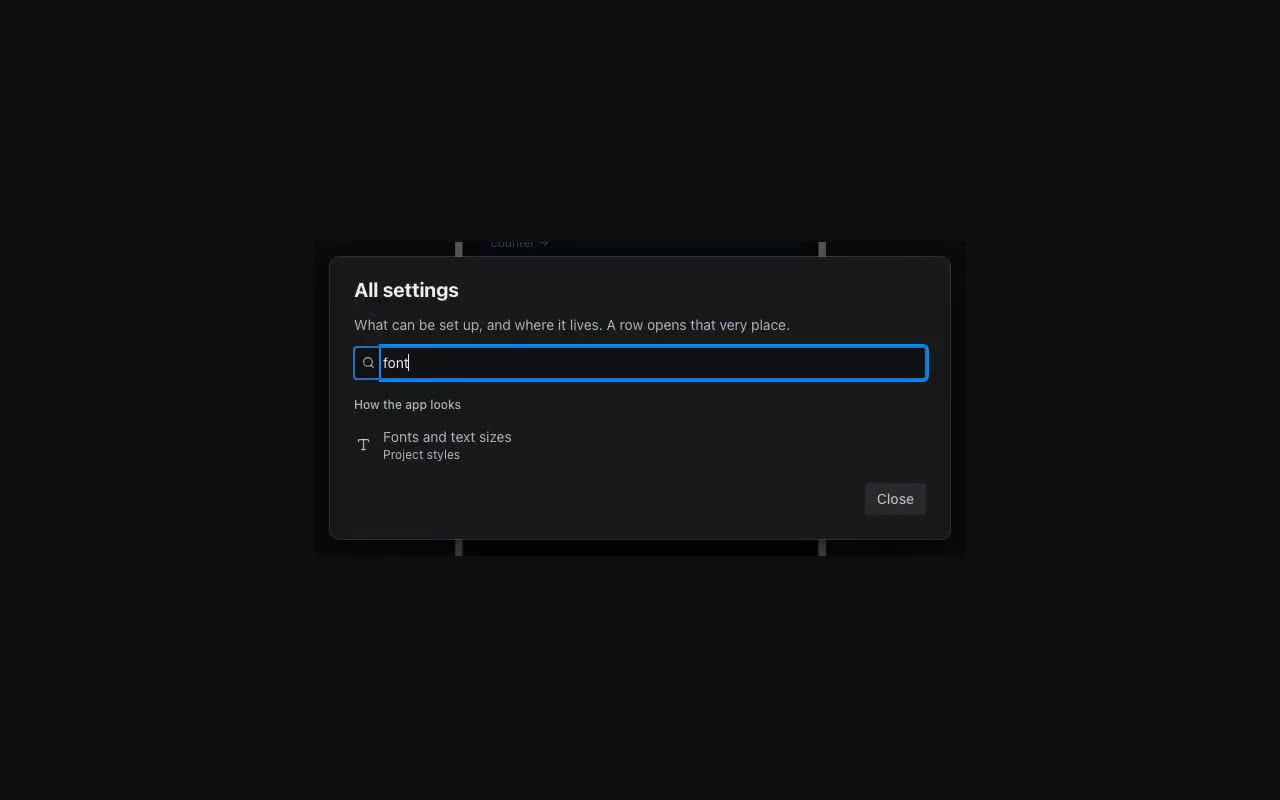 More → All settings: a map by section, and a search over it.